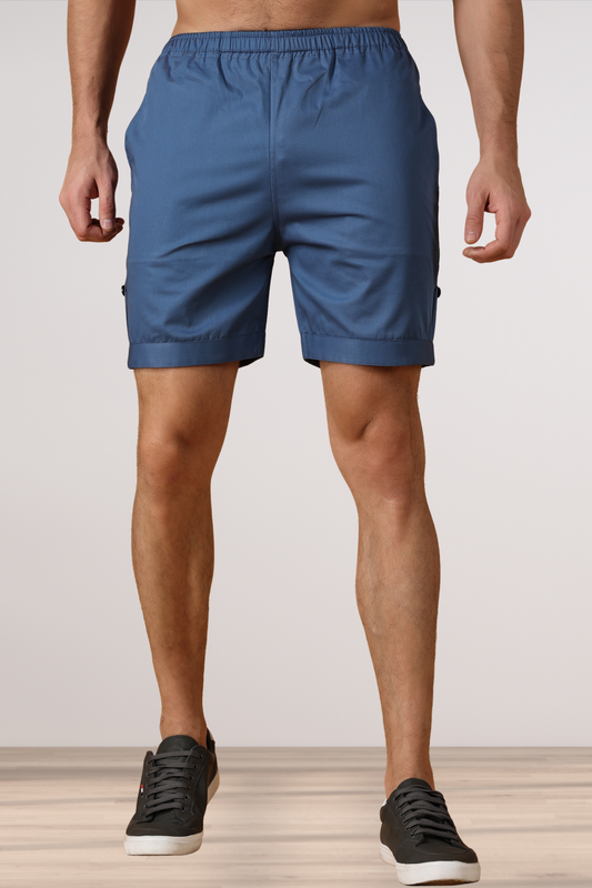 Greyish Blue Cotton Shorts