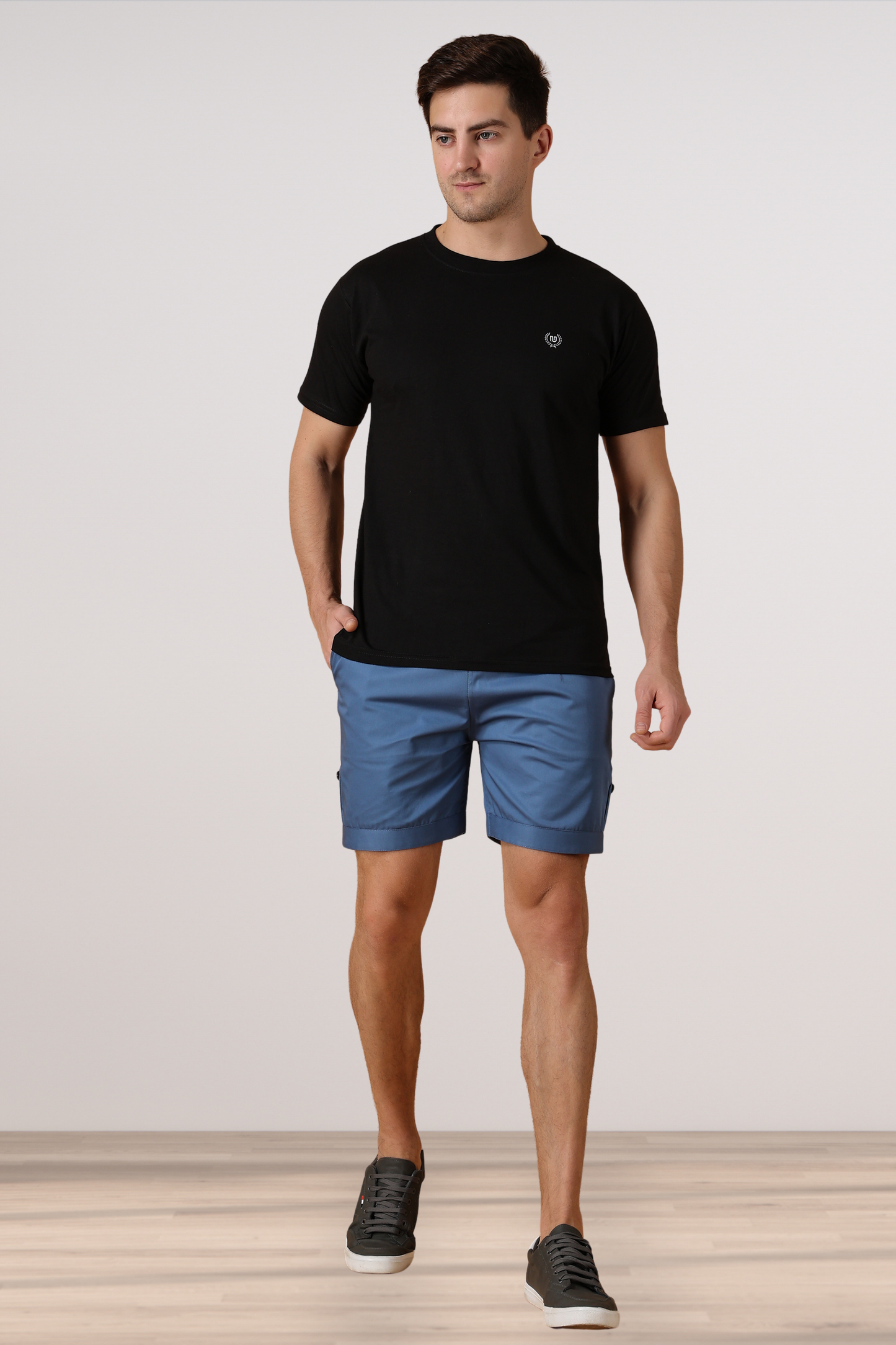 Greyish Blue Cotton Shorts