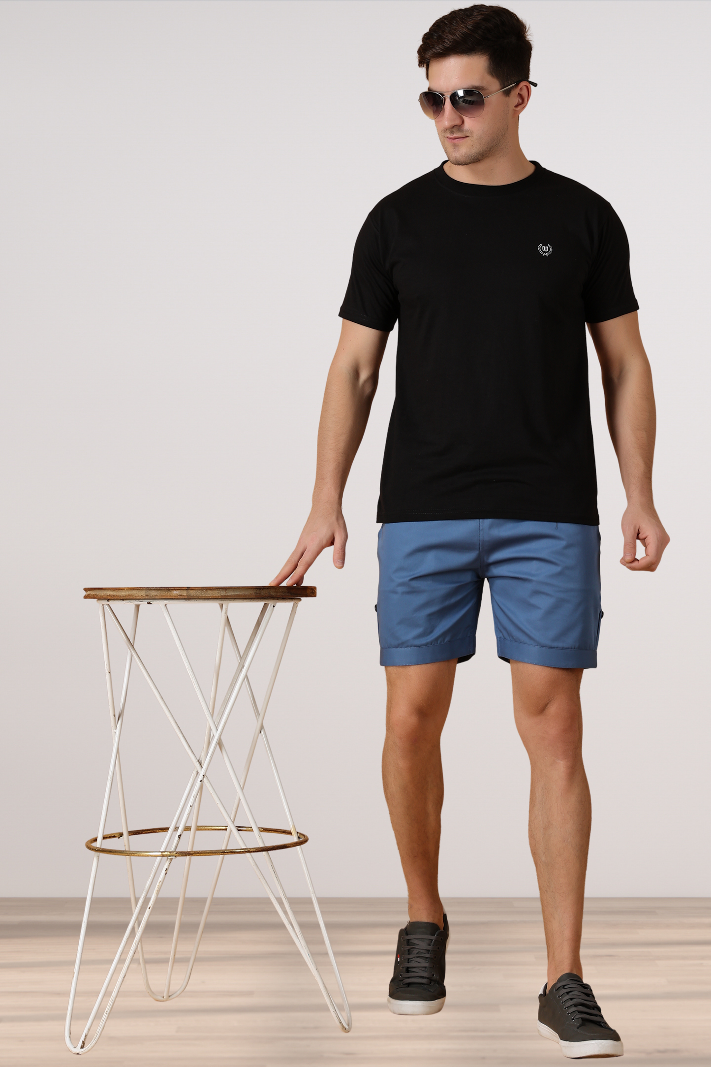 Greyish Blue Cotton Shorts