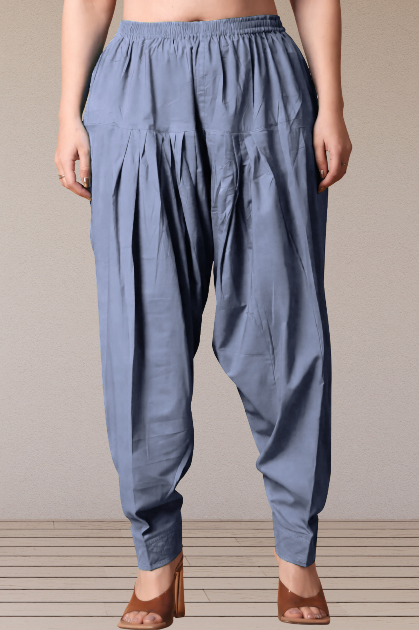 Greyish Blue Pleated Cotton Salwar