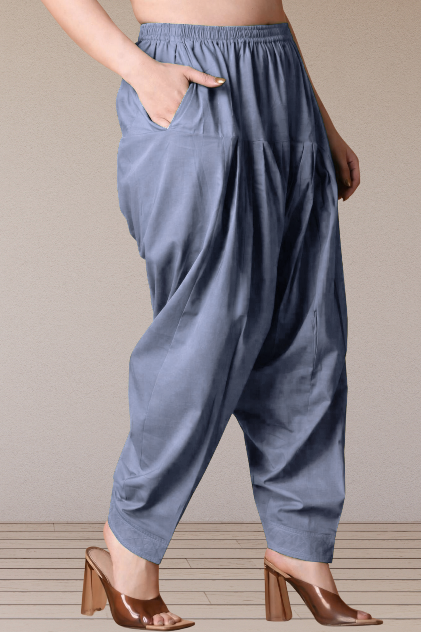 Greyish Blue Pleated Cotton Salwar