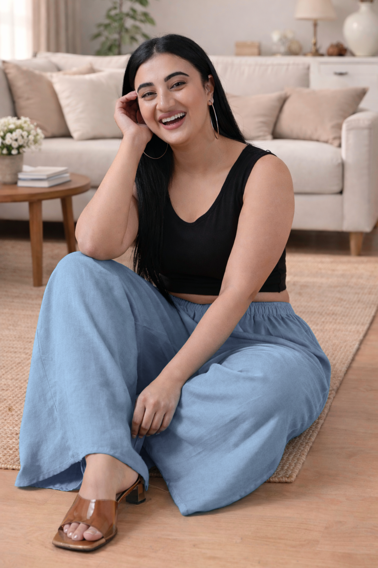 Greyish Blue Rayon Loose Palazzo