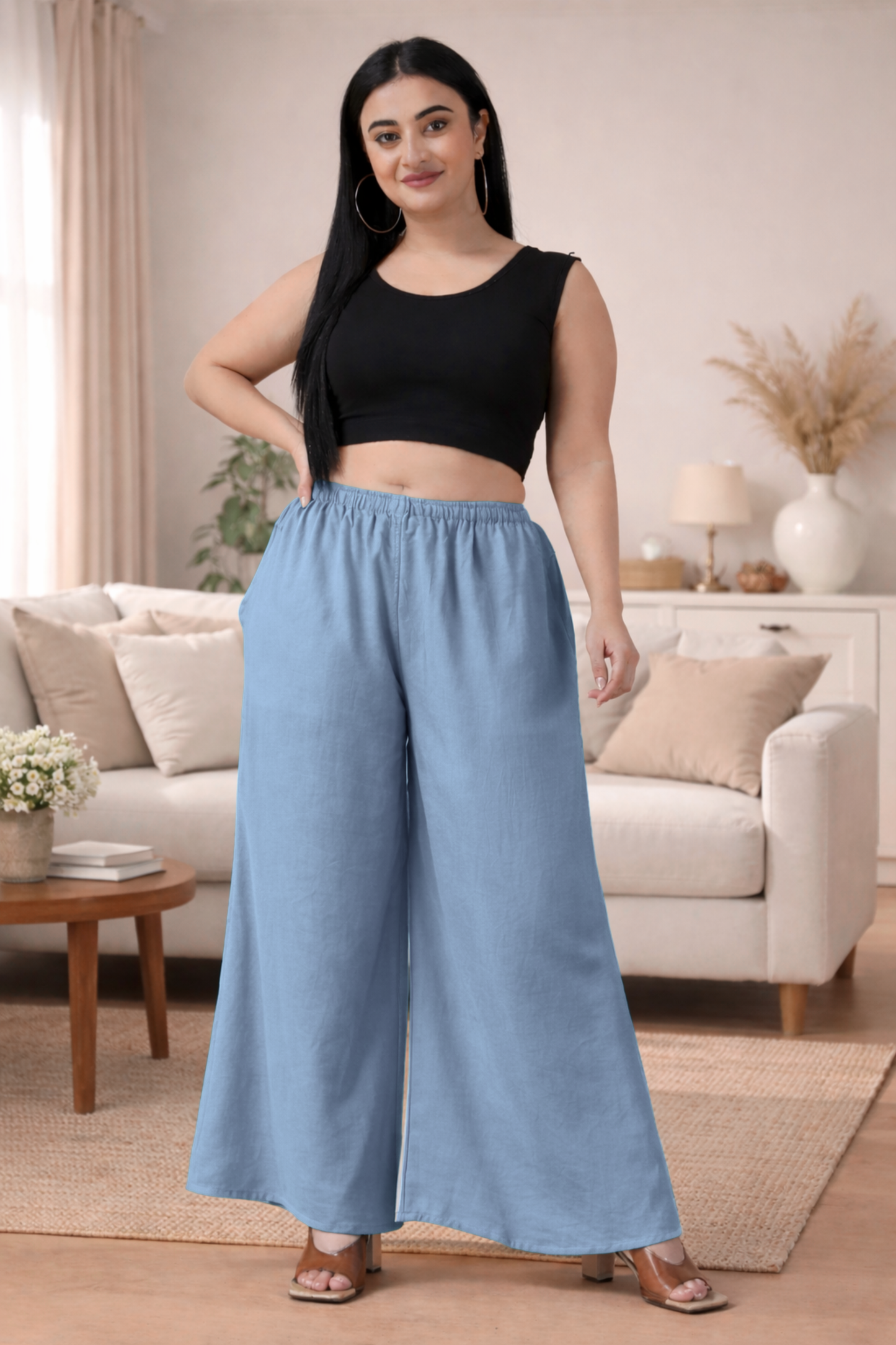 Greyish Blue Rayon Loose Palazzo