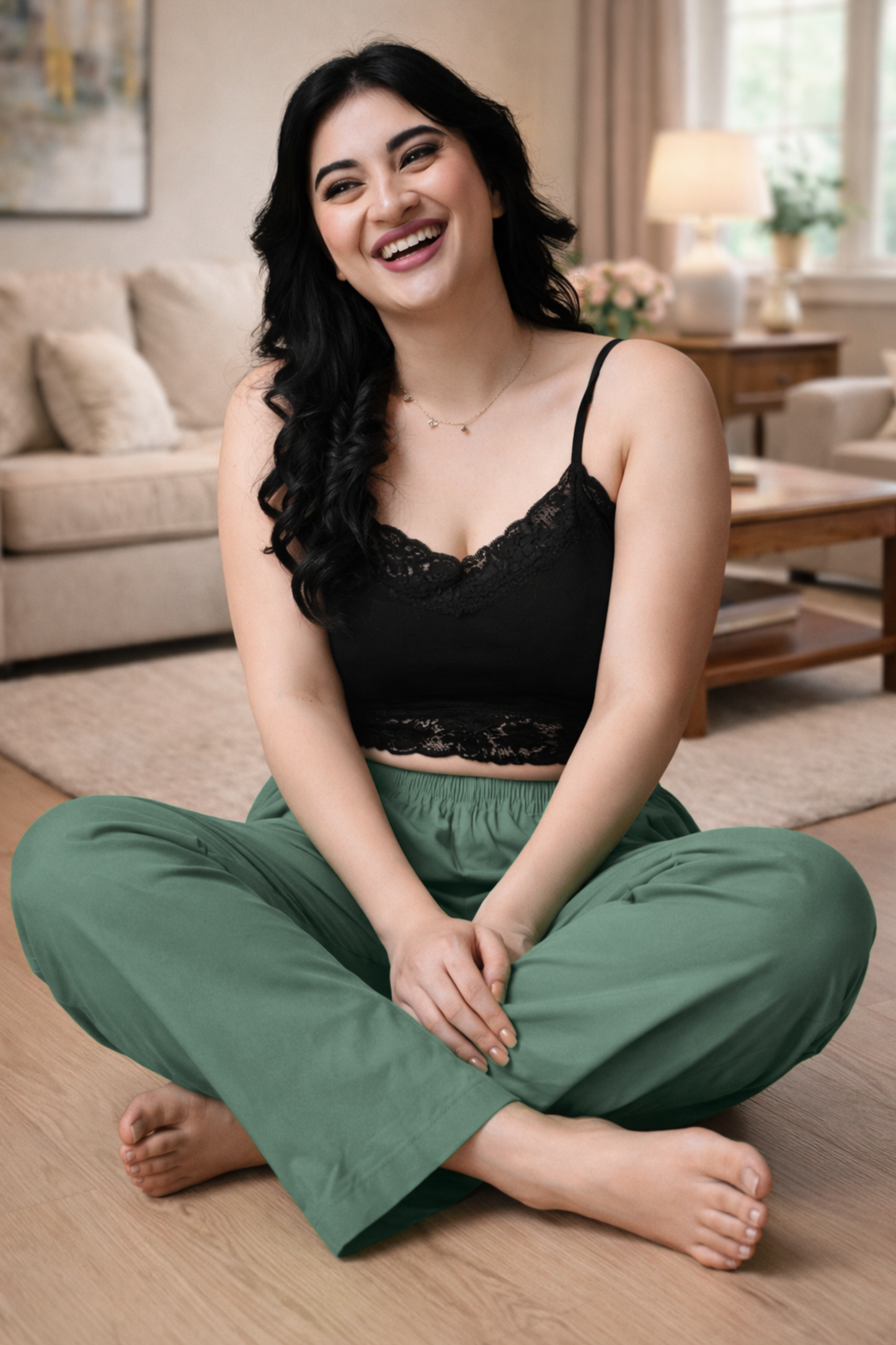 Greyish Green Cotton Kurti Pant