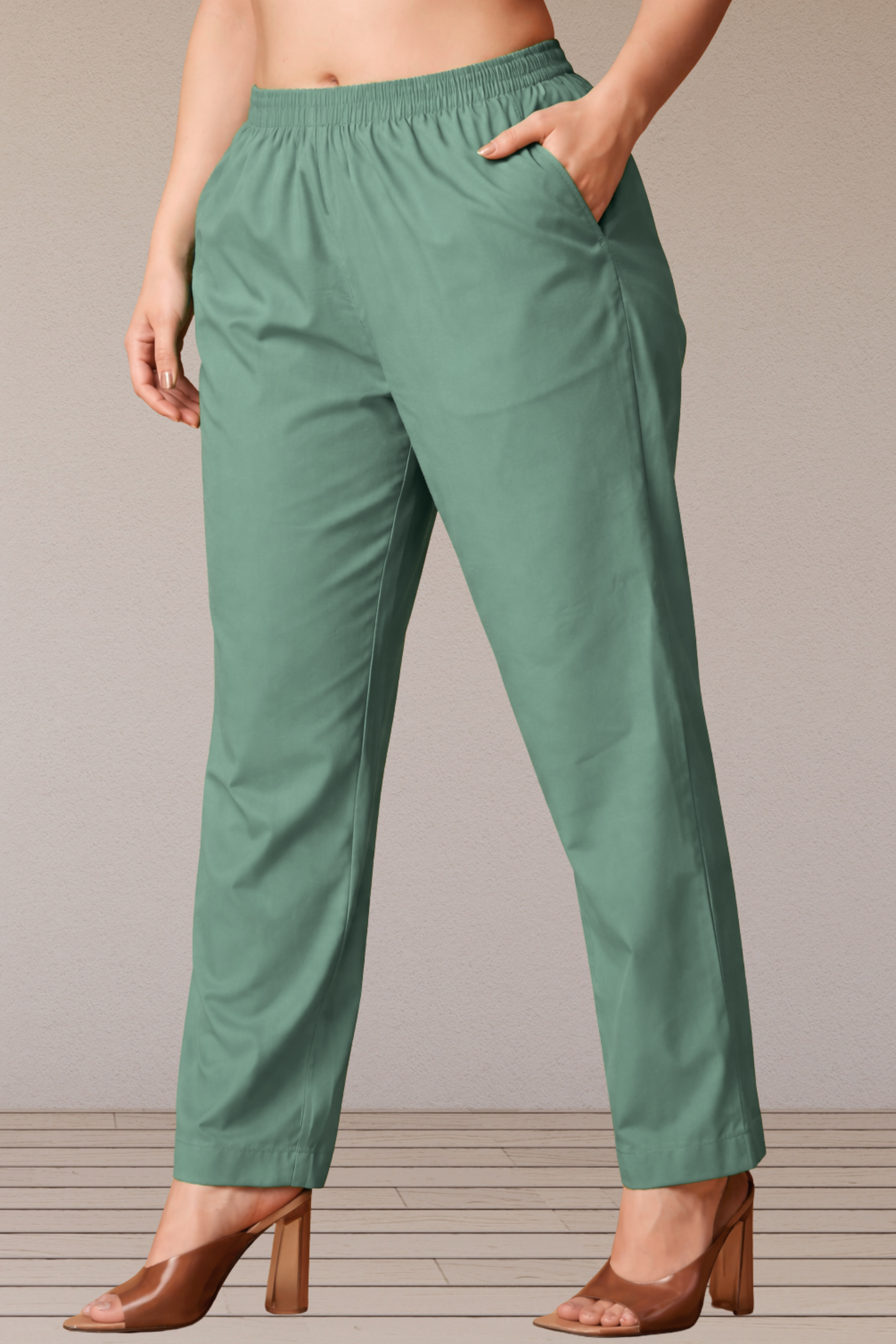 Greyish Green Cotton Kurti Pant