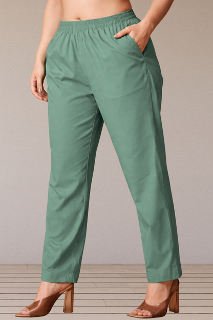 Greyish Green Cotton Kurti Pant