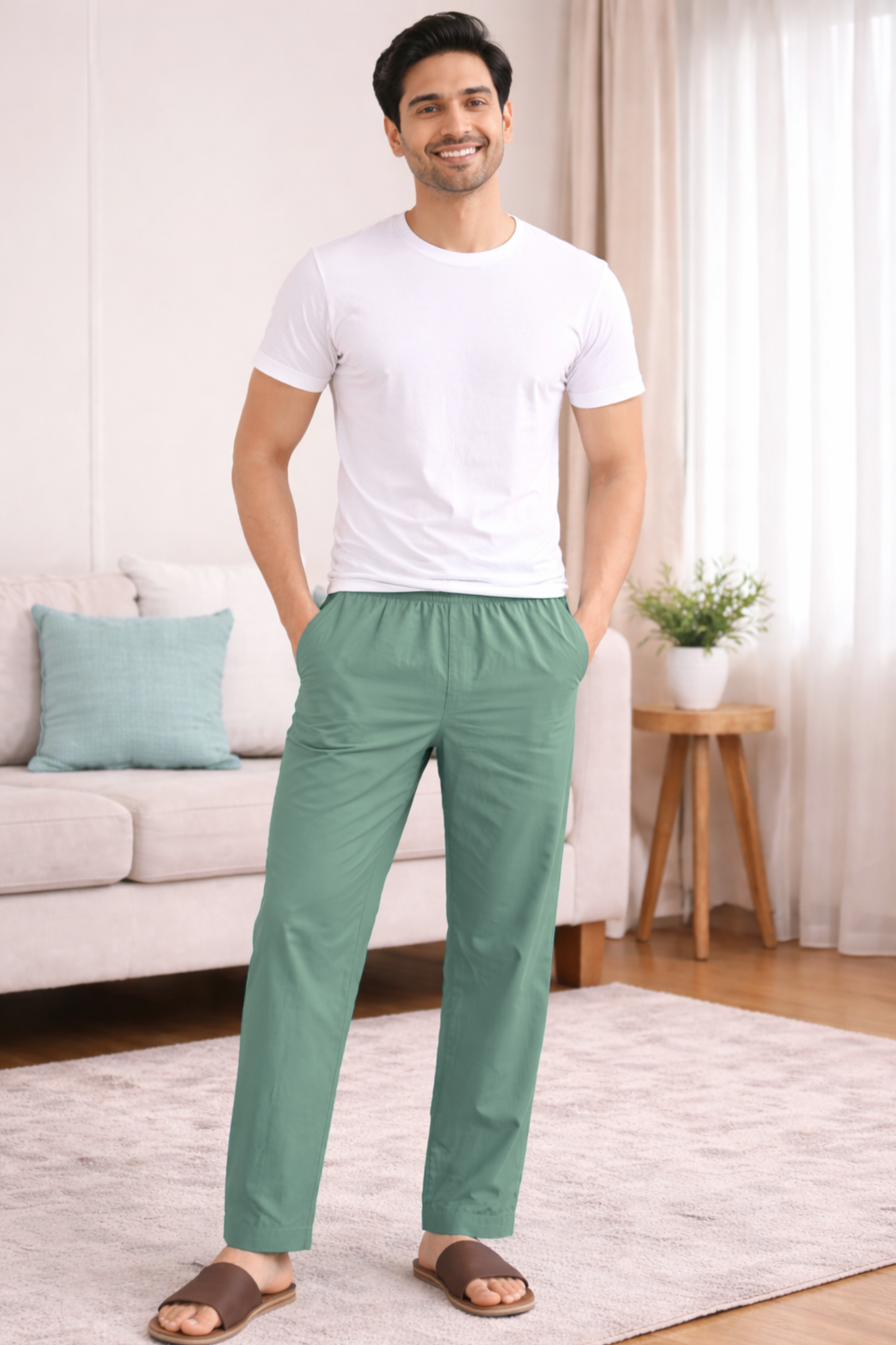 Greyish Green Cotton Pant Pajama