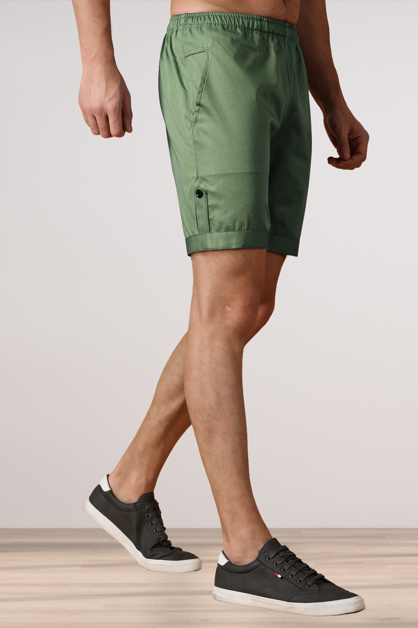 Greyish Green Cotton Shorts