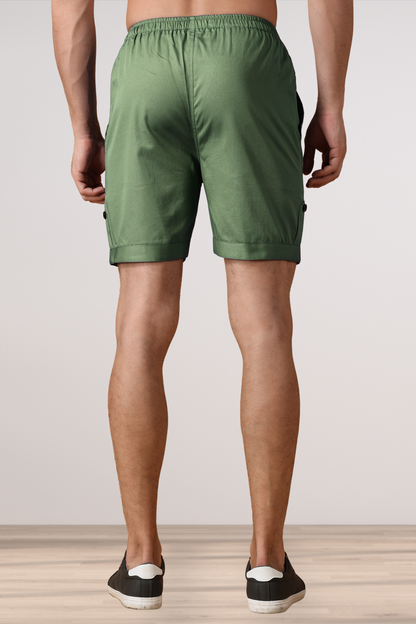 Greyish Green Cotton Shorts