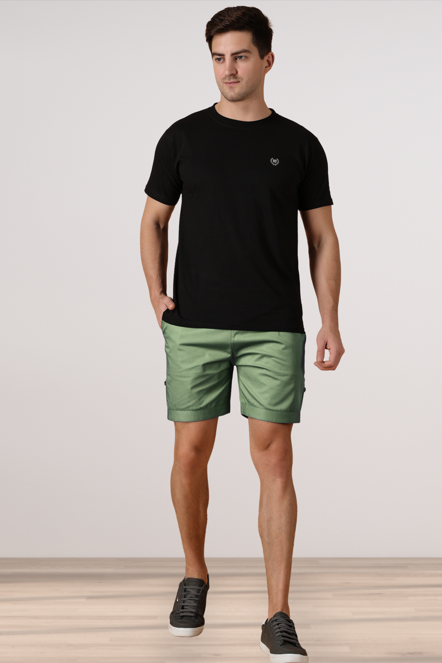 Greyish Green Cotton Shorts