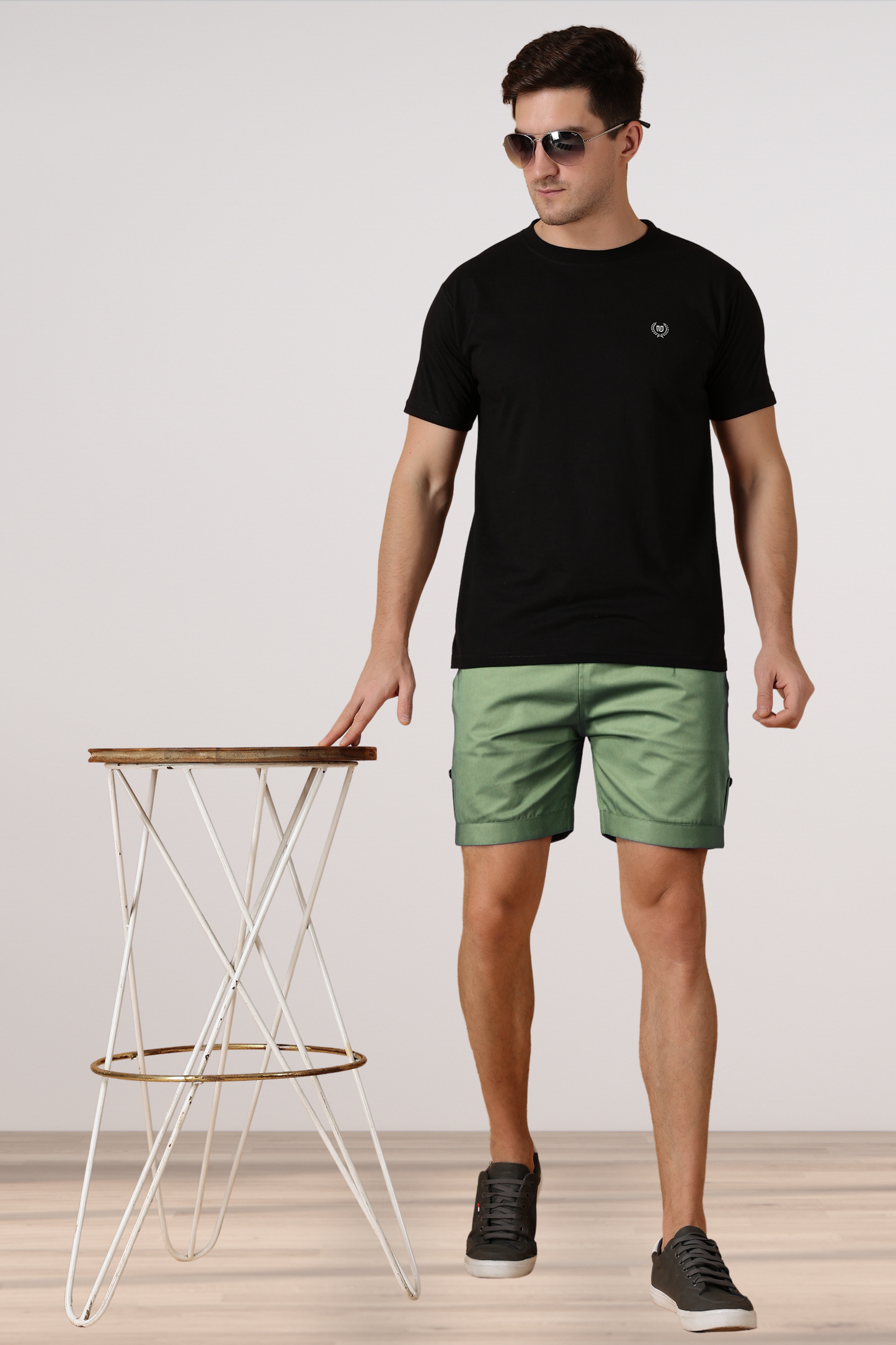 Greyish Green Cotton Shorts