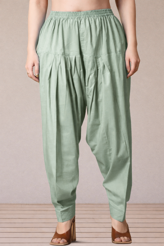 Greyish Green Pleated Cotton Salwar