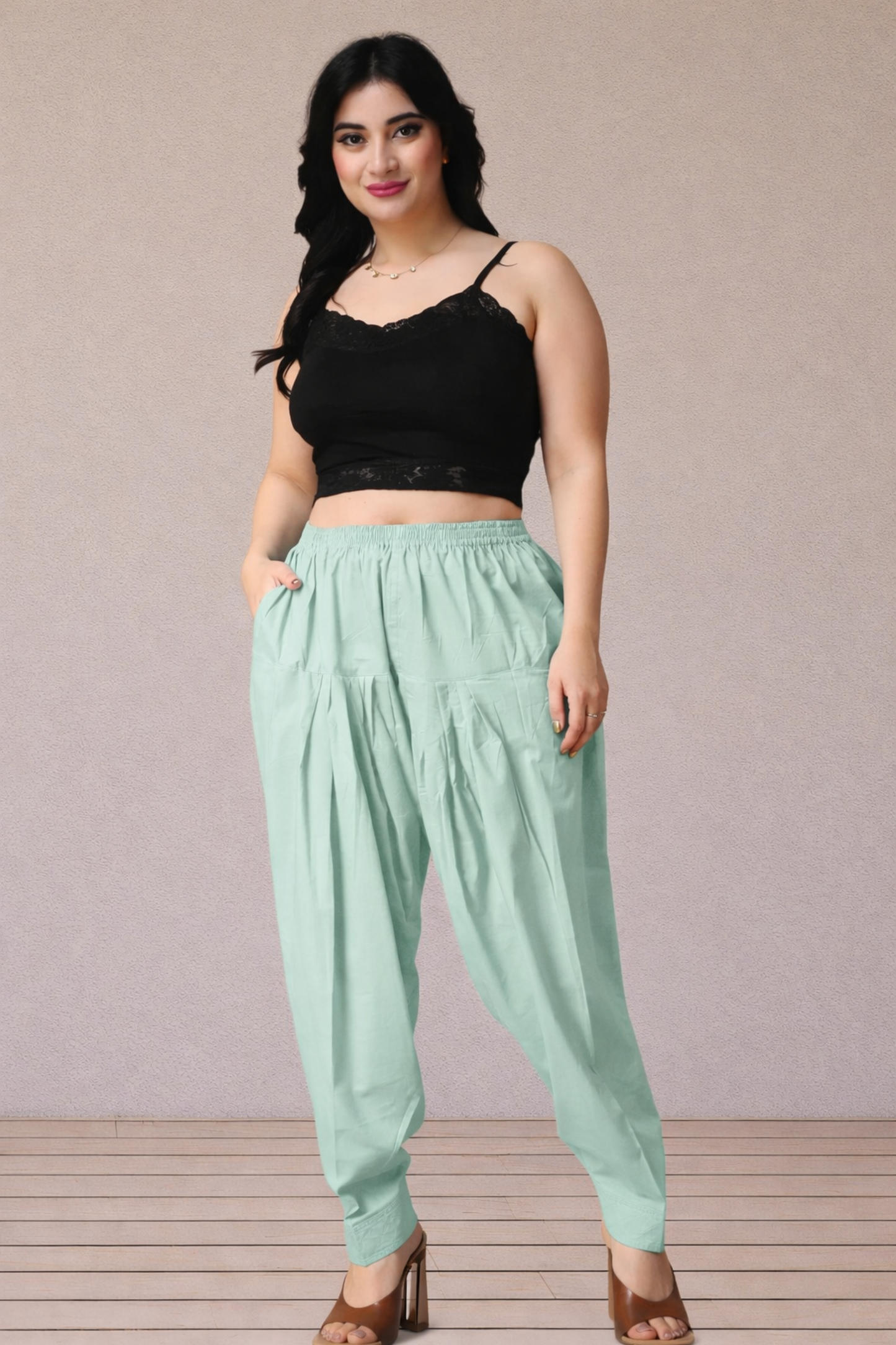 Greyish Green Pleated Cotton Salwar