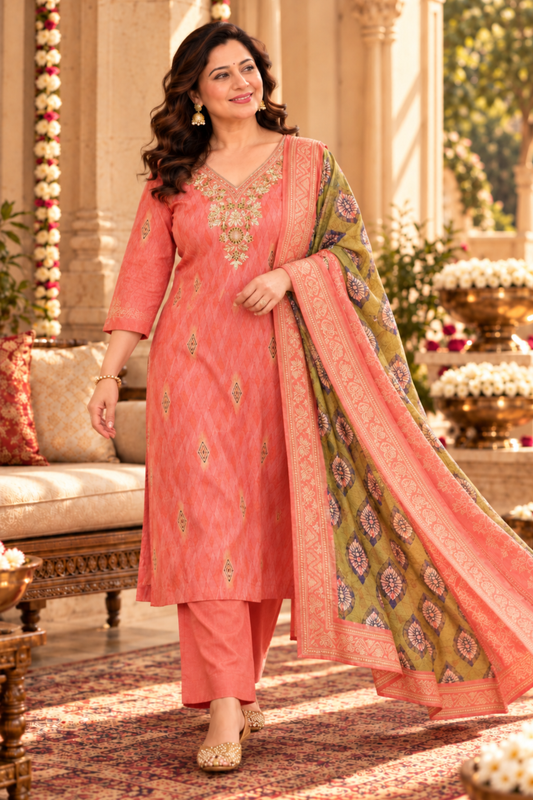 Gulaabi Dhun Muslin Suit Set