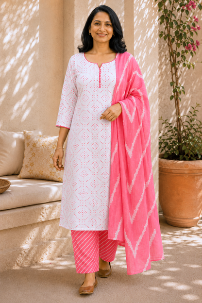 Gulaabi Leher Cotton Suit Set