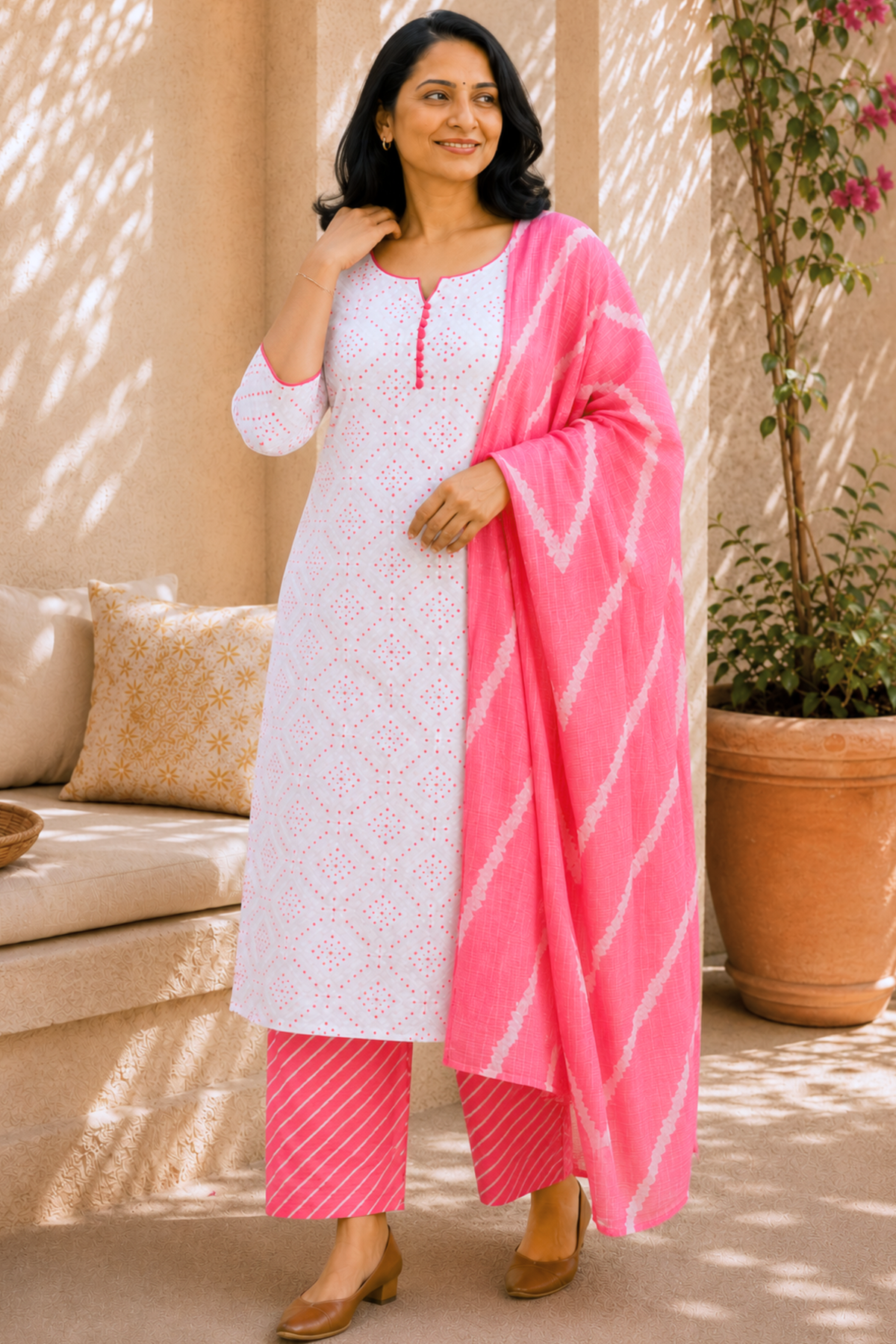 Gulaabi Leher Cotton Suit Set