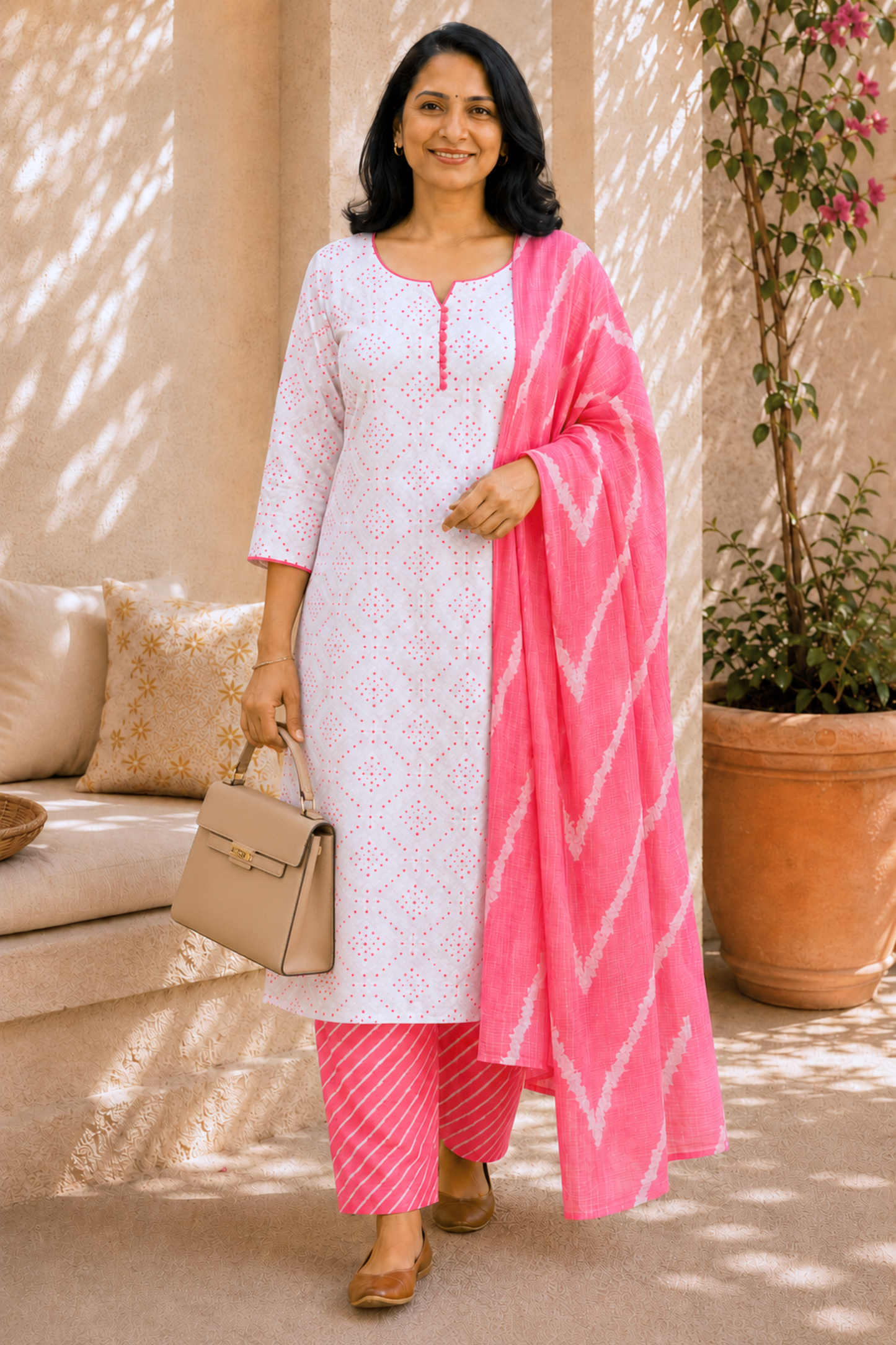 Gulaabi Leher Cotton Suit Set