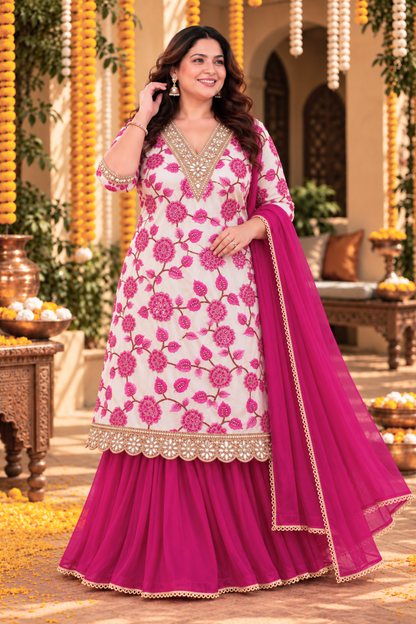 Zoya Pink Silk Skirt Suit with Pearl Work