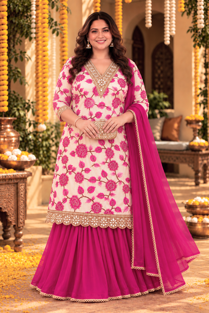 Zoya Pink Silk Skirt Suit with Pearl Work