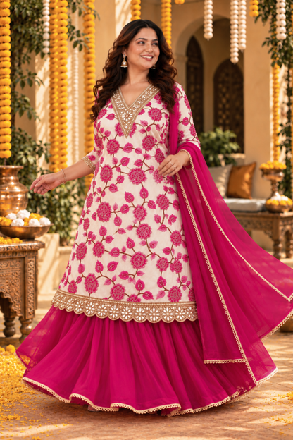 Zoya Pink Silk Skirt Suit with Pearl Work