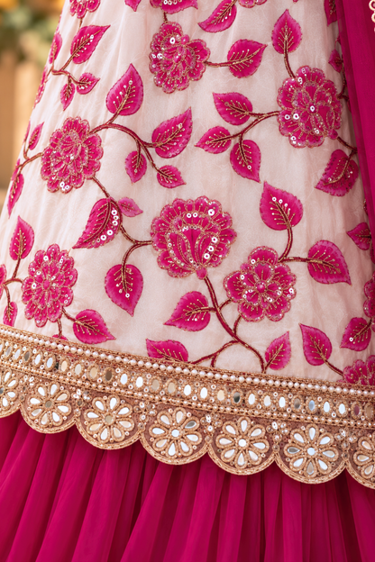 Zoya Pink Silk Skirt Suit with Pearl Work
