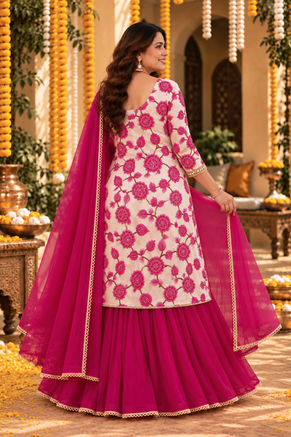 Zoya Pink Silk Skirt Suit with Pearl Work