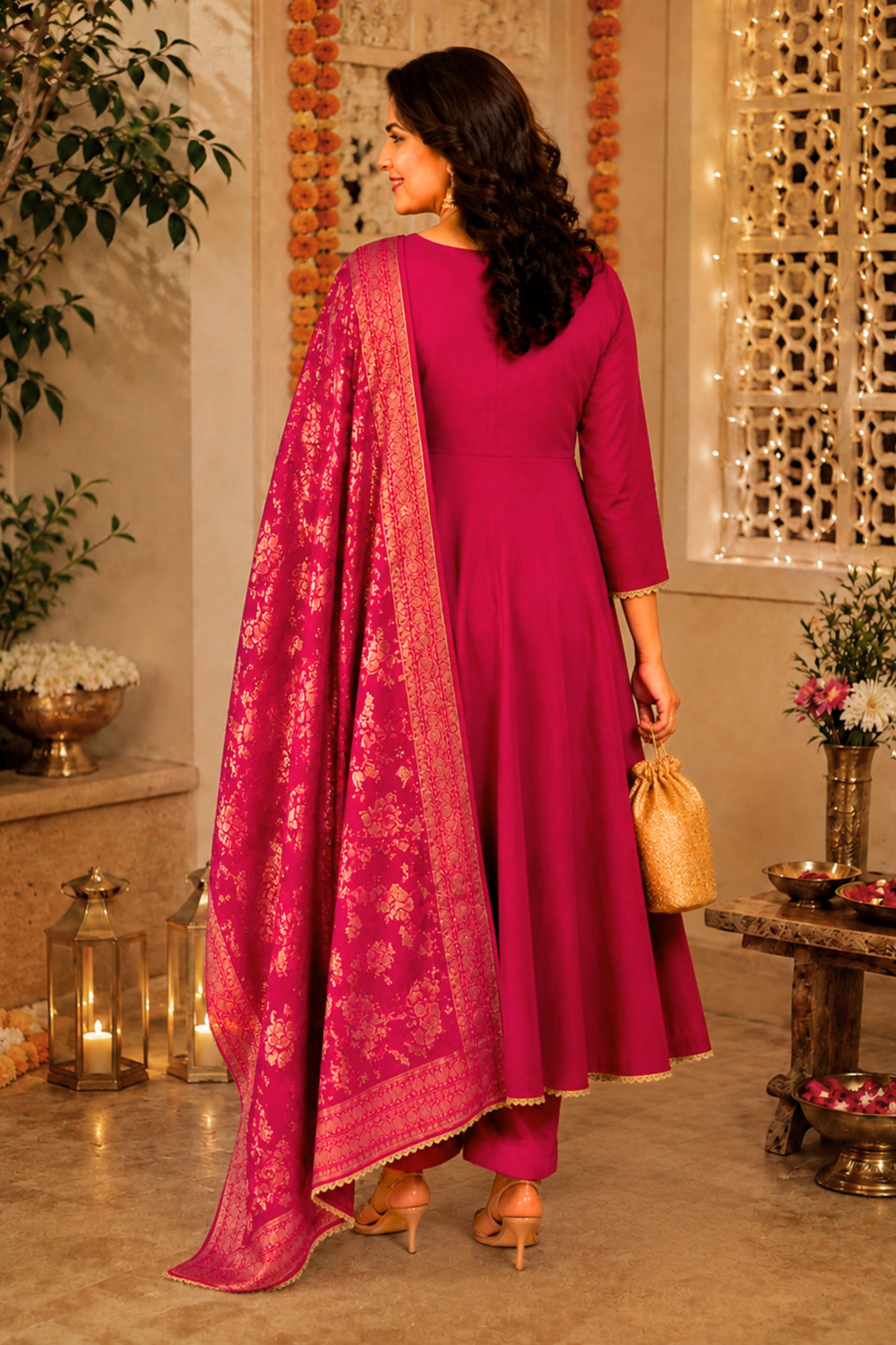 Gulabi Noor Silk Anarkali Set