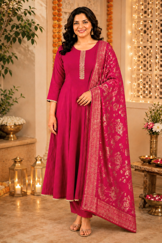 Gulabi Noor Silk Anarkali Set