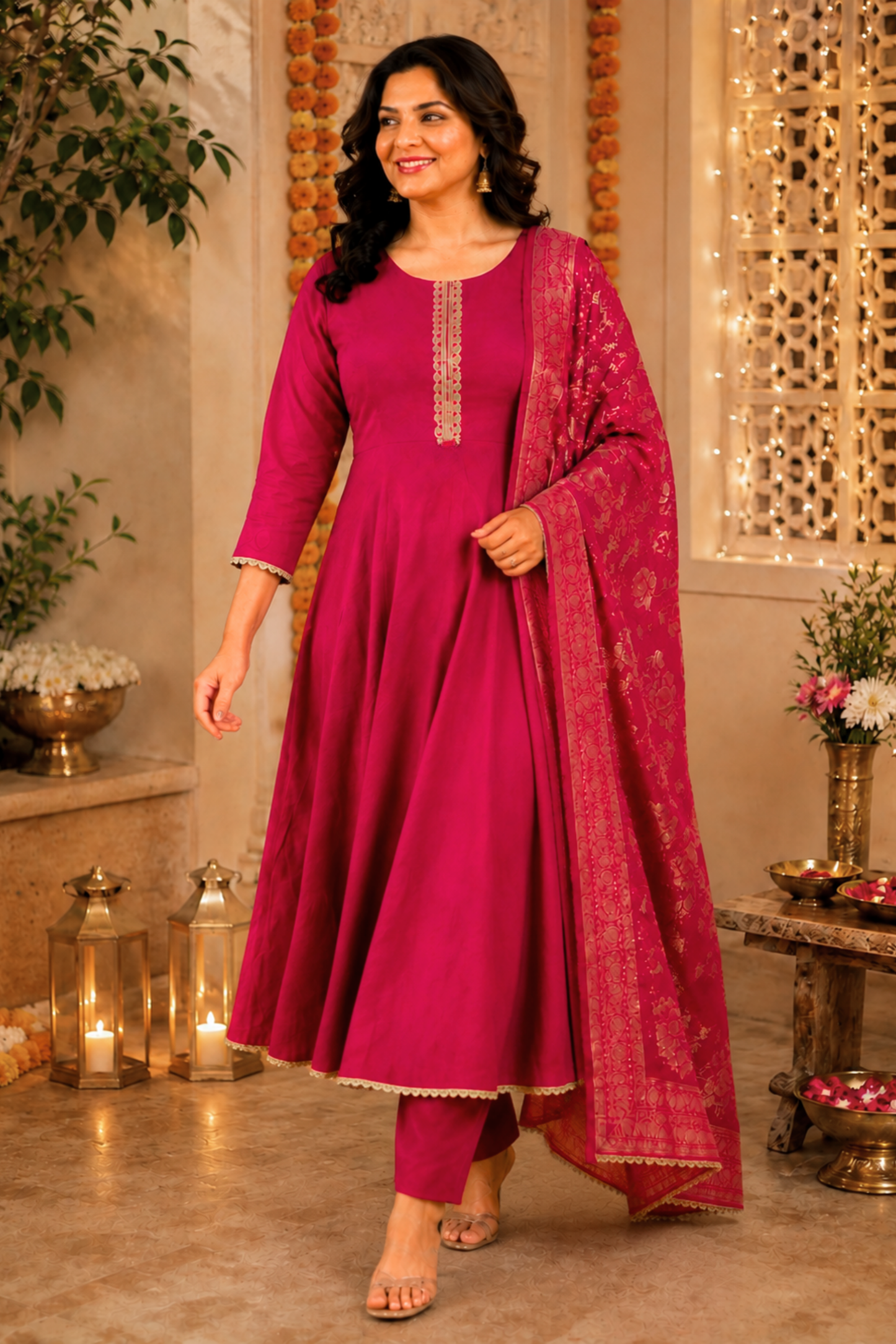 Gulabi Noor Silk Anarkali Set