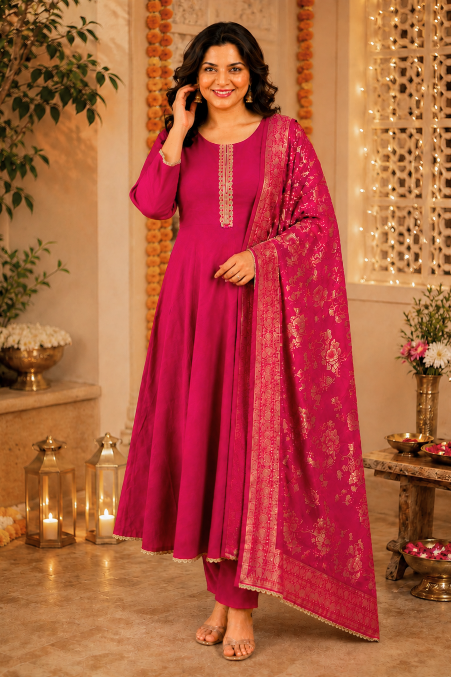 Gulabi Noor Silk Anarkali Set