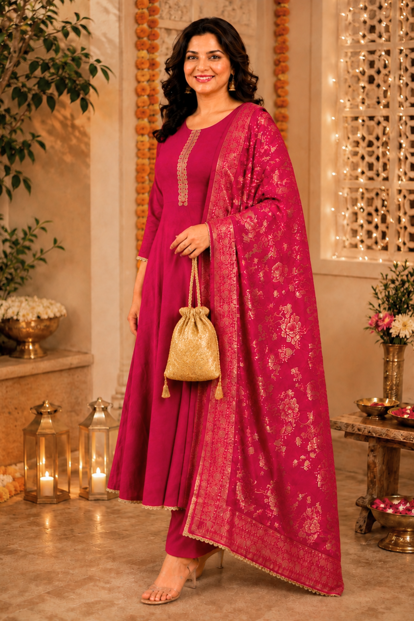 Gulabi Noor Silk Anarkali Set