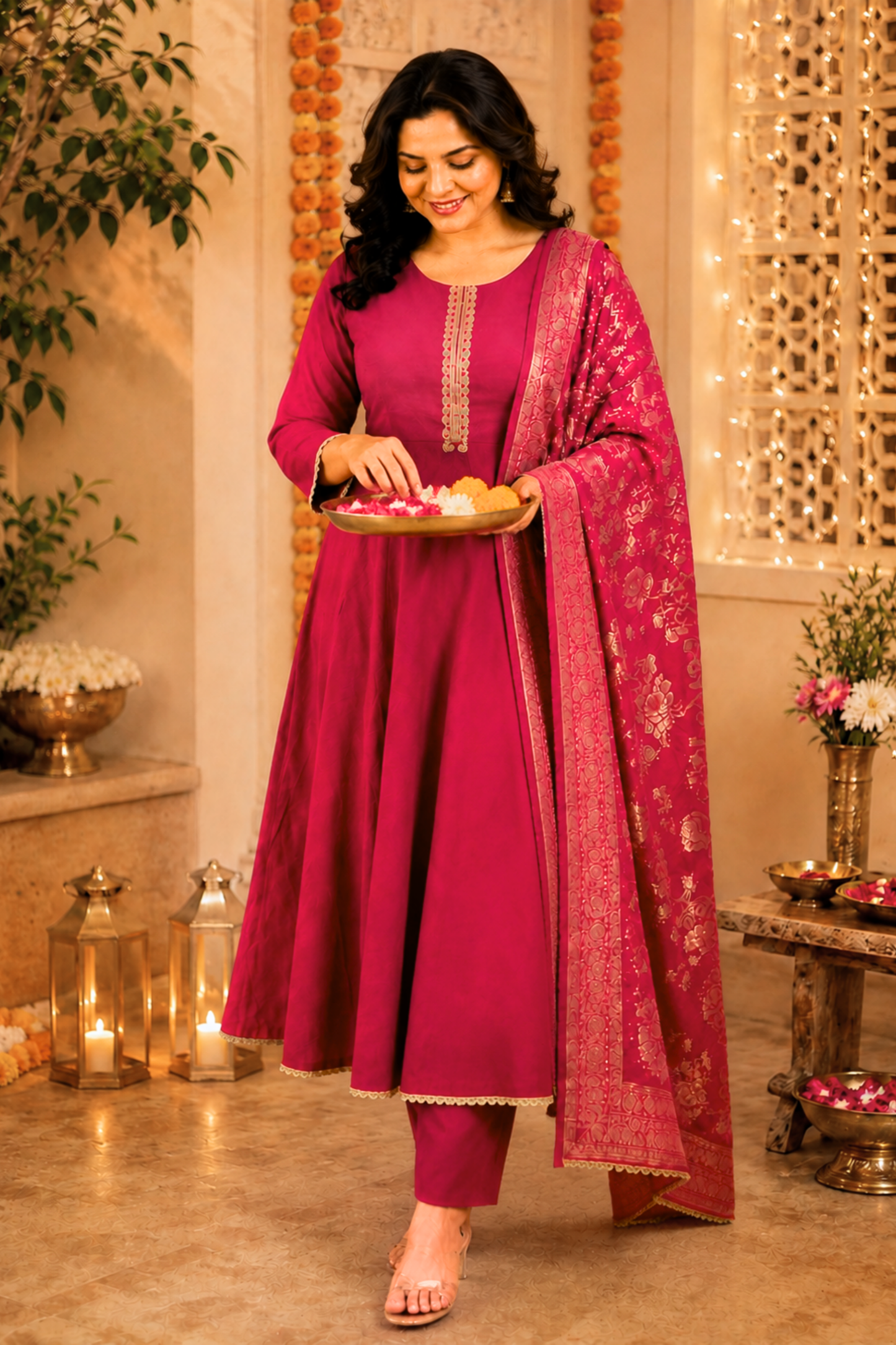 Gulabi Noor Silk Anarkali Set