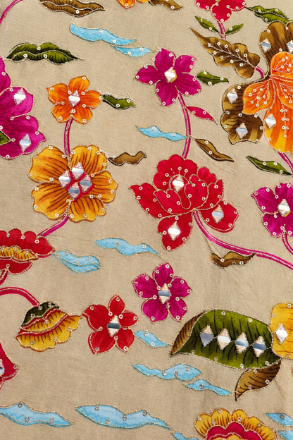 Gulabi Noor Chinon Suit with Placement Work