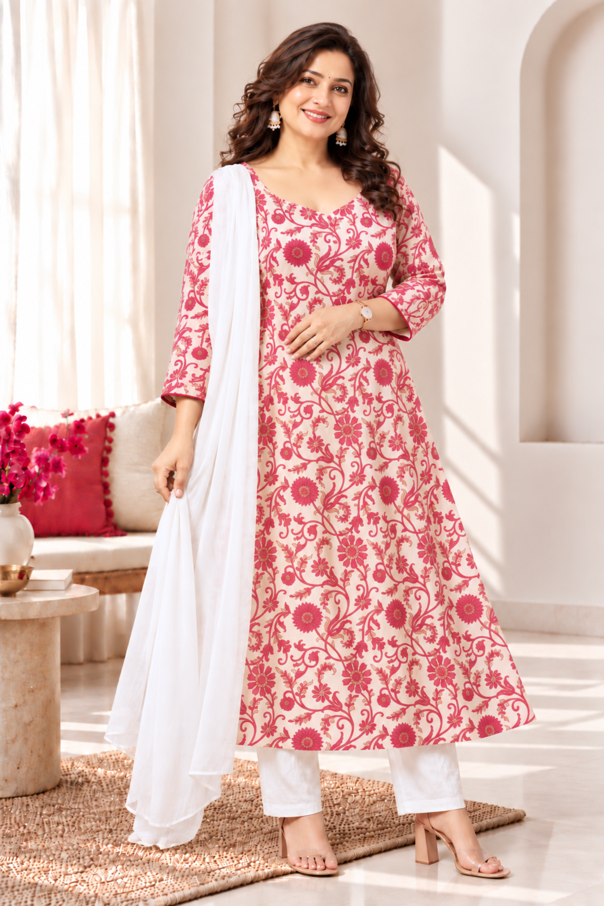 Gulabi Saaz Cotton Anarkali Set