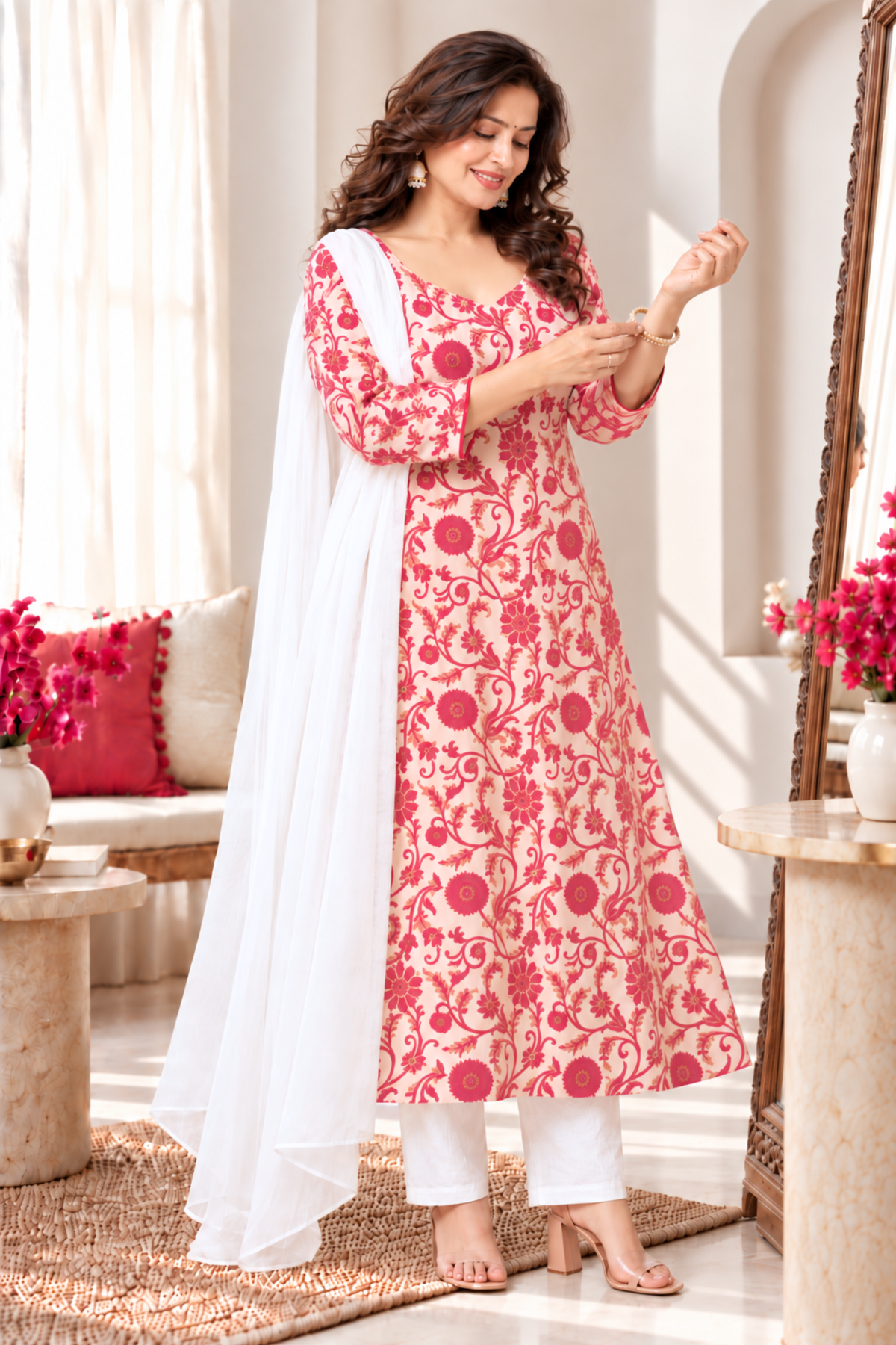 Gulabi Saaz Cotton Anarkali Set