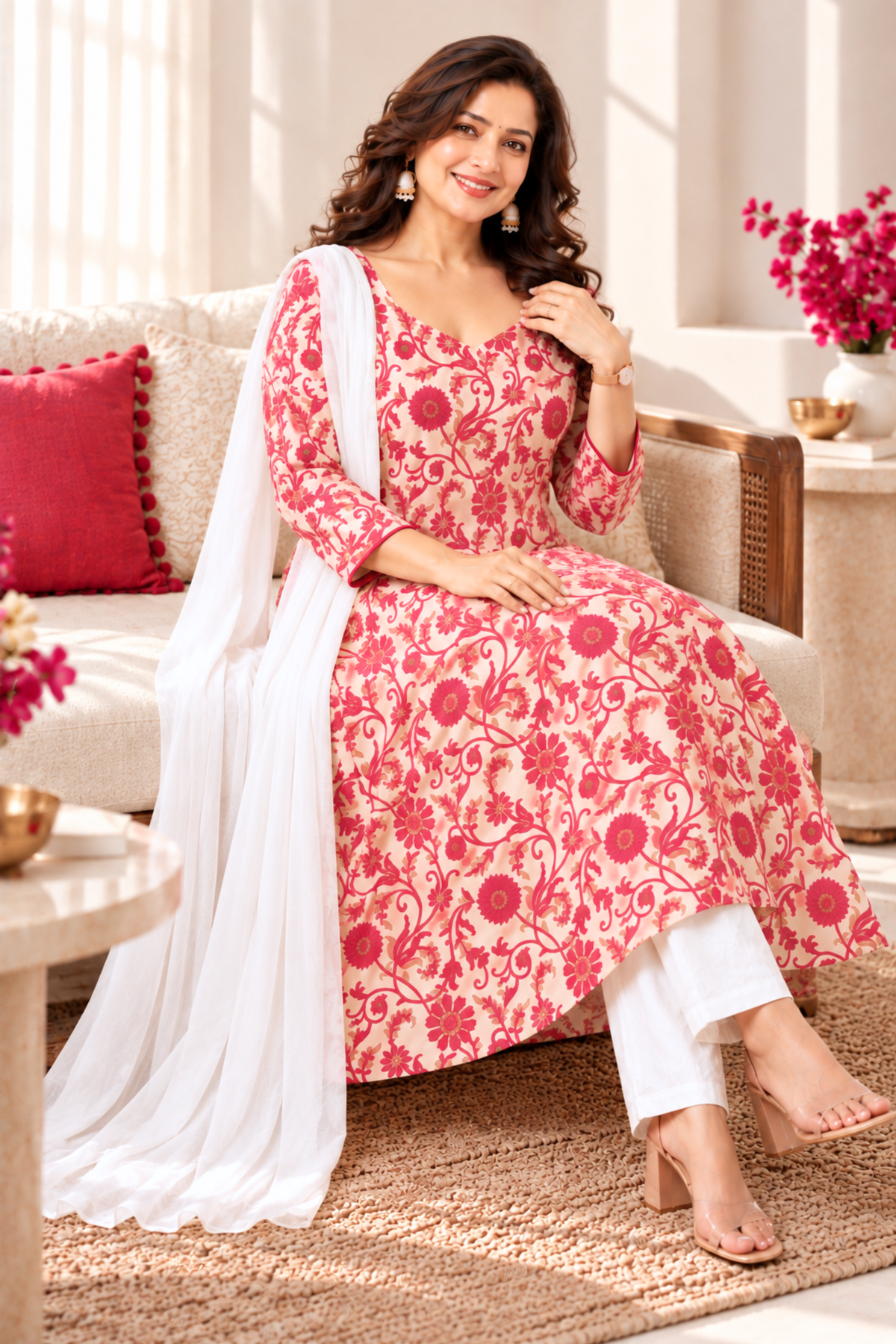 Gulabi Saaz Cotton Anarkali Set