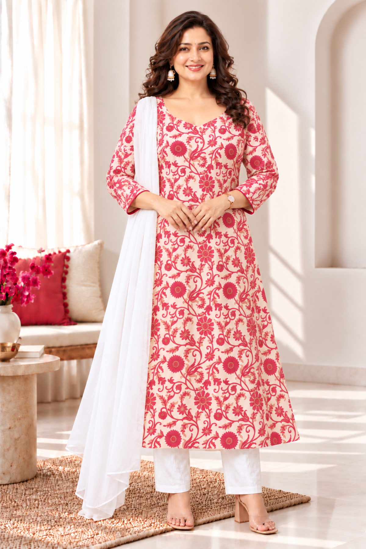 Gulabi Saaz Cotton Anarkali Set
