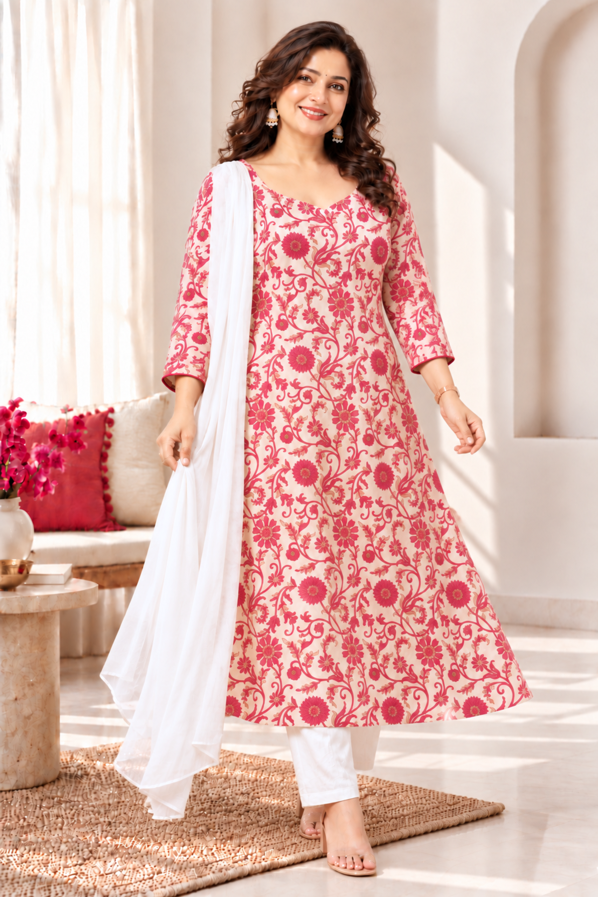 Gulabi Saaz Cotton Anarkali Set
