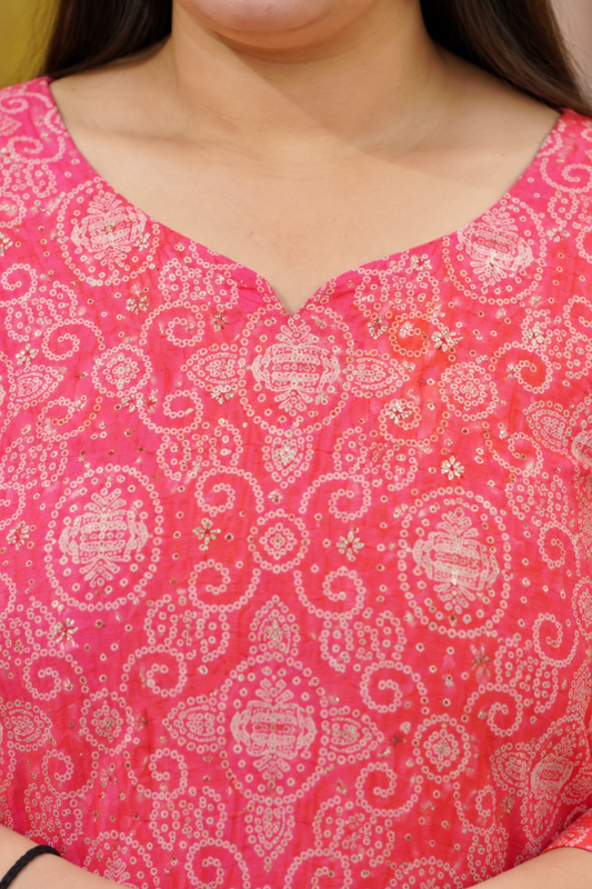 Gulabi Phagun Bandhej Suit Set