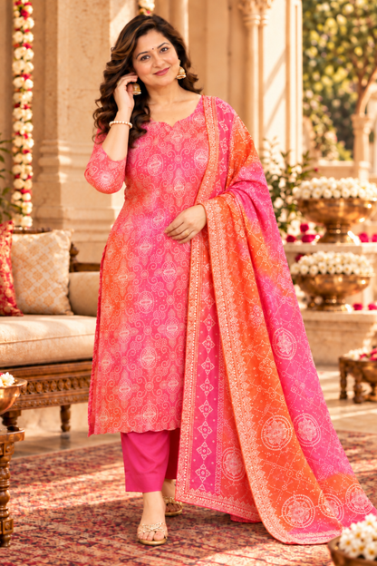 Gulabi Phagun Bandhej Suit Set