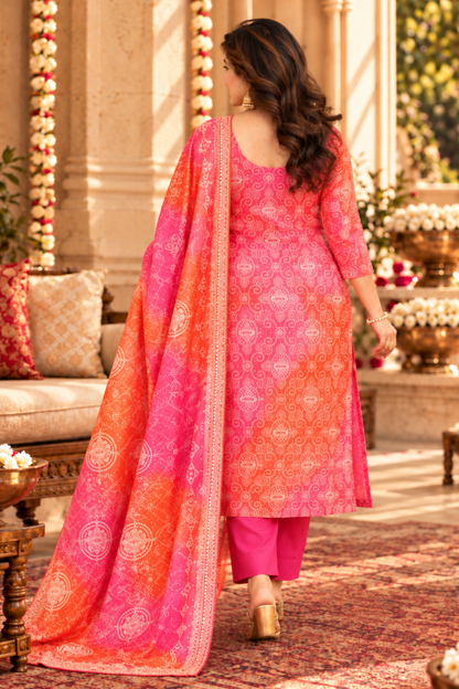 Gulabi Phagun Bandhej Suit Set
