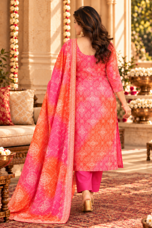 Gulabi Phagun Bandhej Suit Set