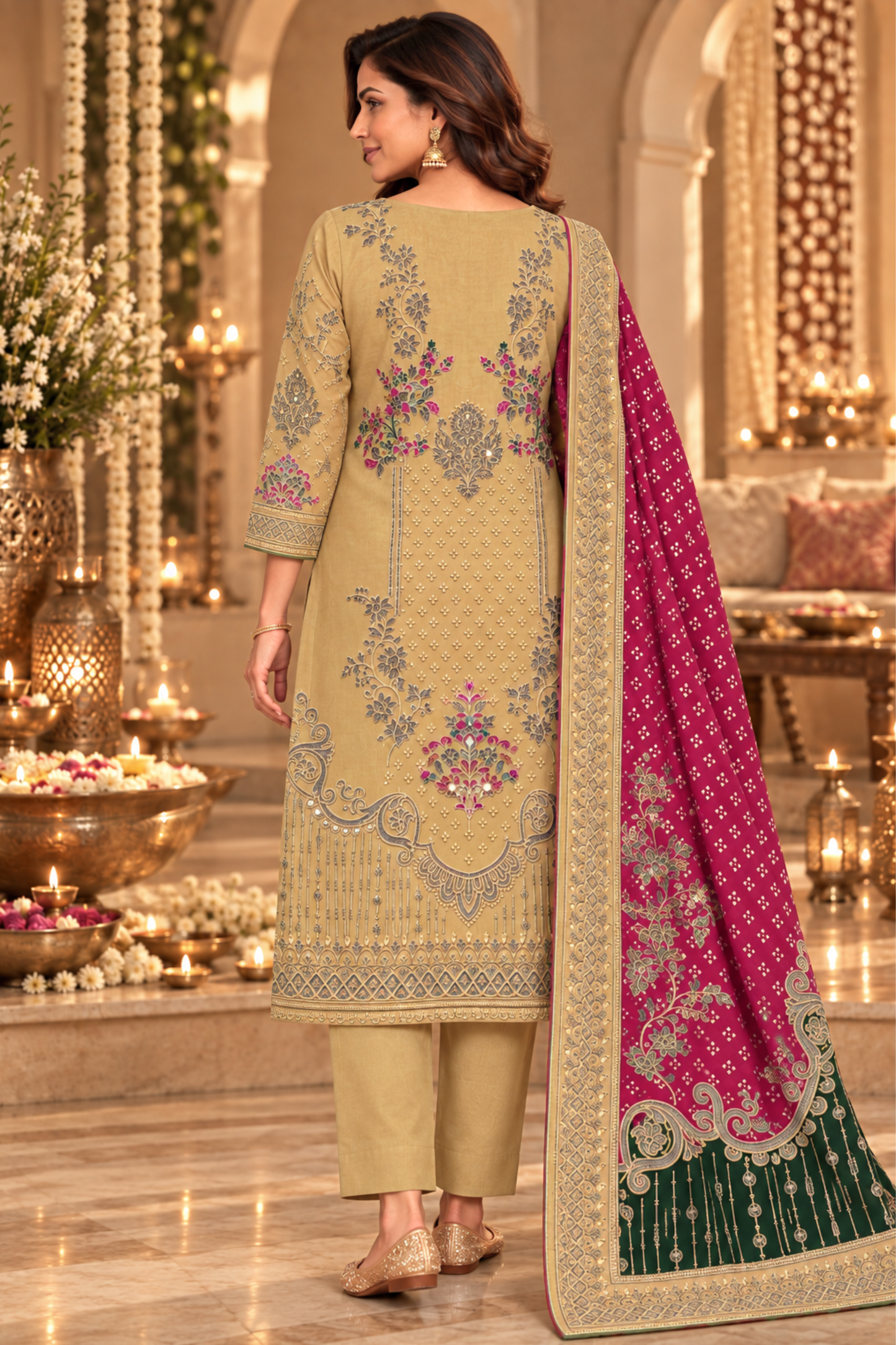 Gulbano Karachi Muslin Suit with Aari Work