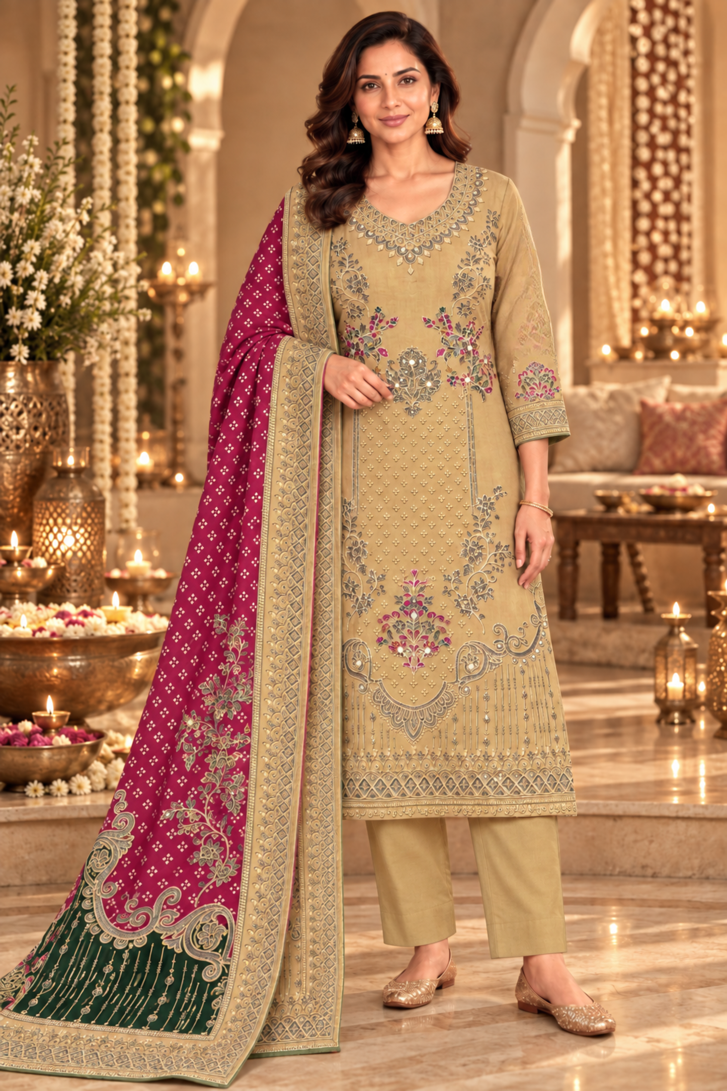 Gulbano Karachi Muslin Suit with Aari Work
