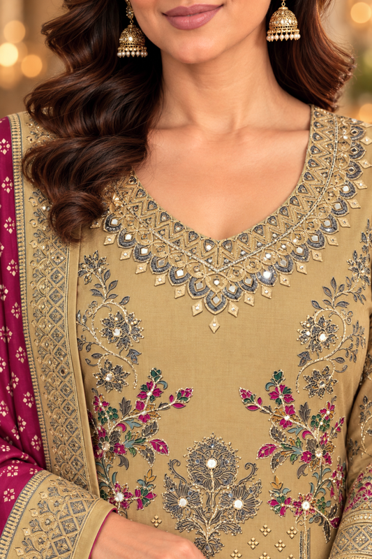 Gulbano Karachi Muslin Suit with Aari Work