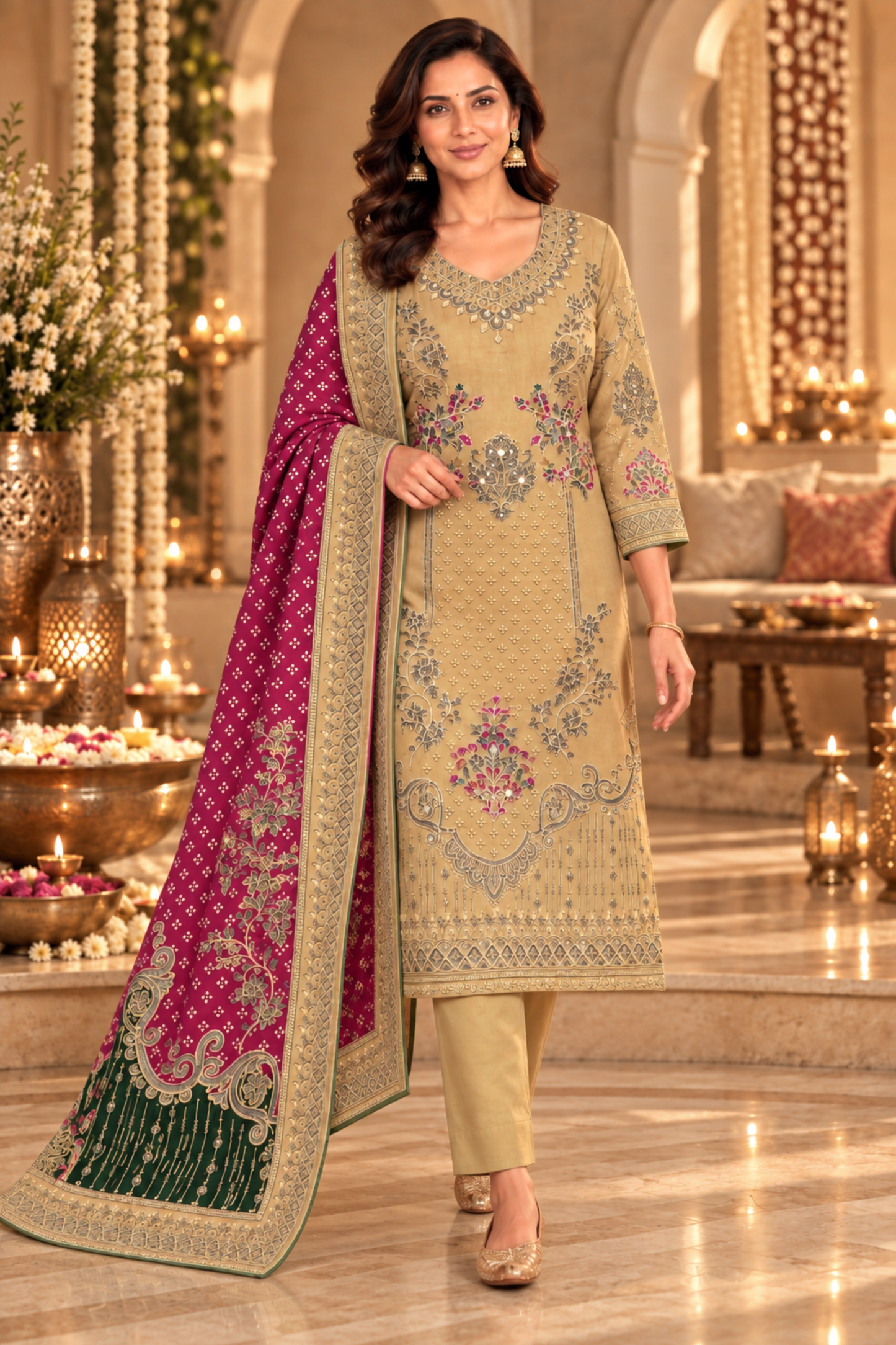 Gulbano Karachi Muslin Suit with Aari Work