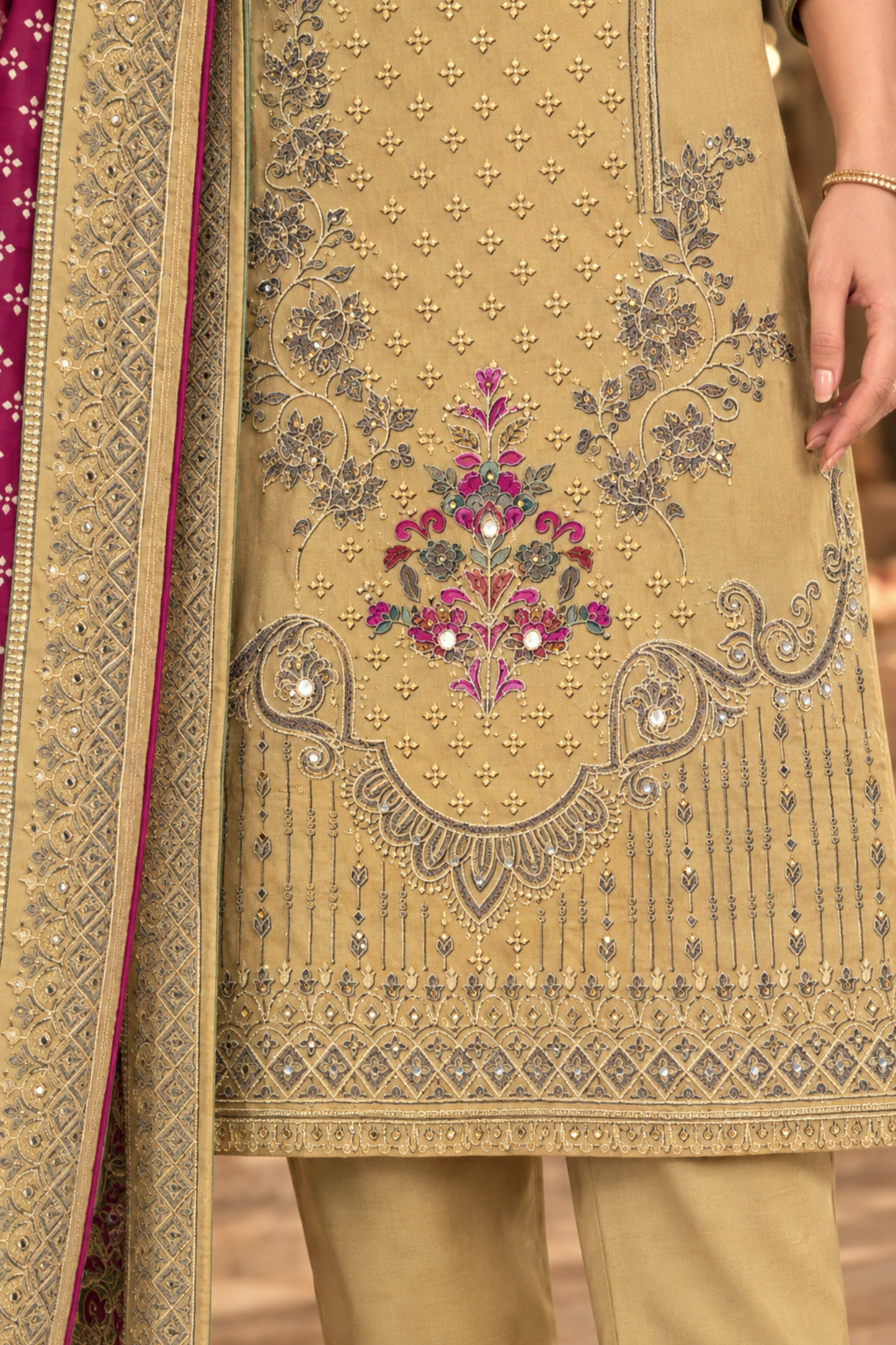 Gulbano Karachi Muslin Suit with Aari Work