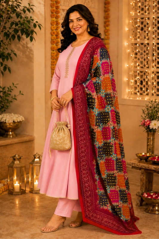 Gulmohar Silk Anarkali Set
