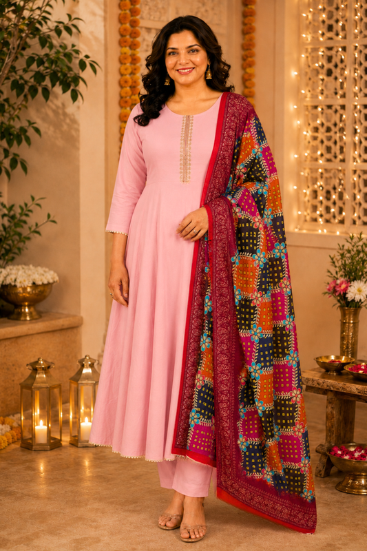 Gulmohar Silk Anarkali Set