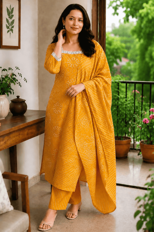 Gulnaar Bandhani Printed Cotton Suit Set